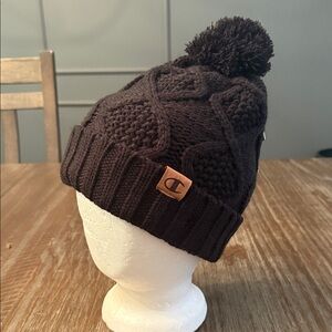 Champion womens Knit Pom-Pom black Beanie NWT